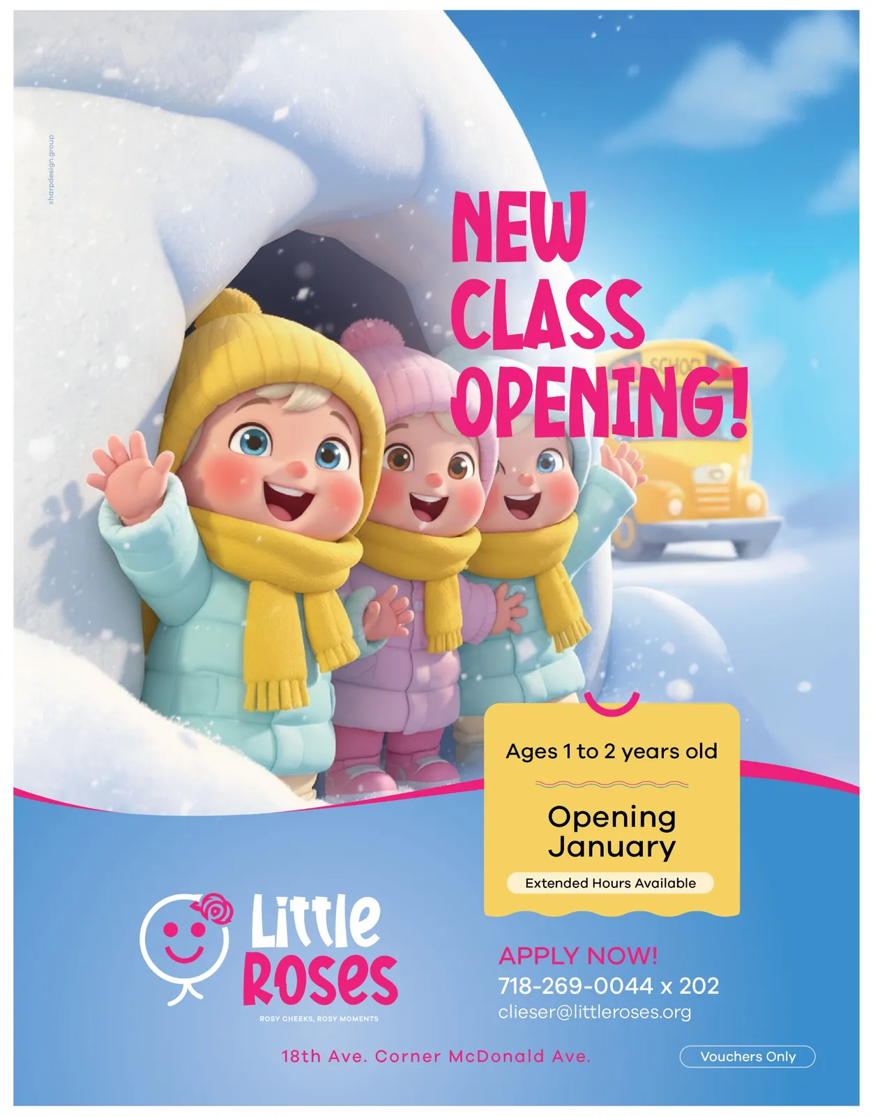 Little Roses ad: New class opening, designed by Sharp Design